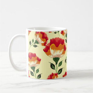 Caneca De Café Padrão contínuo, decoração de flores coloridas.