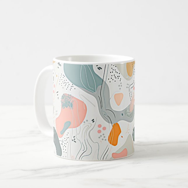 Caneca De Café Padrão contínuo estilo Memphis, fundo branco (Frente Esquerda)