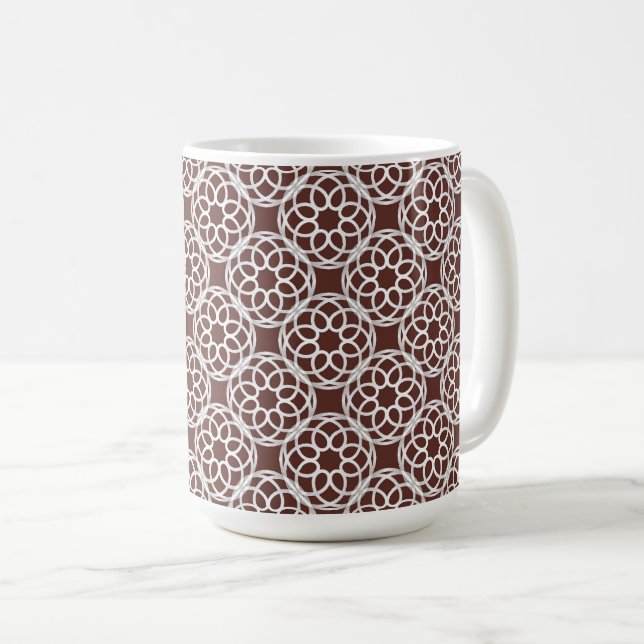 Caneca De Café Padrão contínuo geométrico branco marrom (Frente Esquerda)