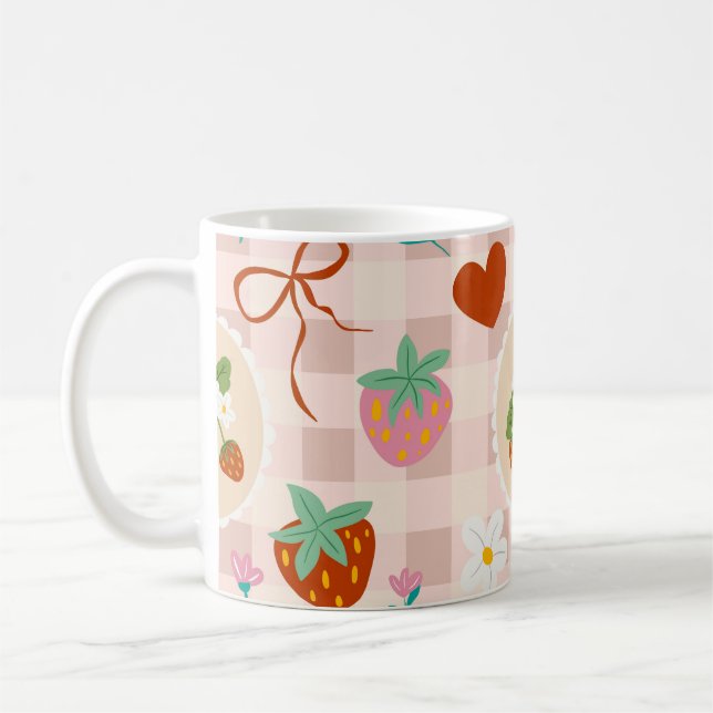 Caneca De Café Padrão contínuo xadrez de morango fofo (Esquerda)