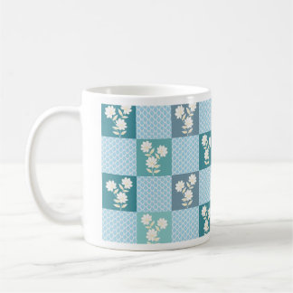 Caneca De Café Padrão contínuo xadrez floral elegante em So
