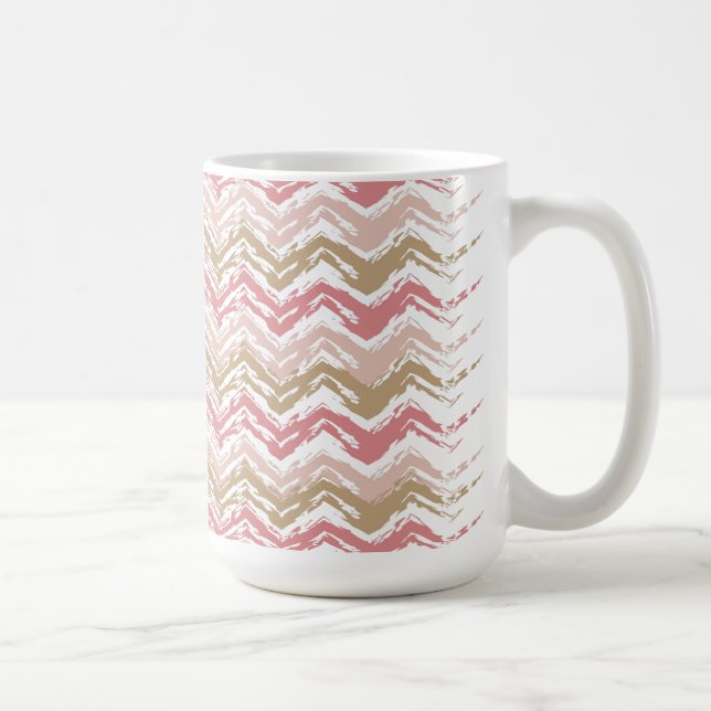 Caneca De Café Padrão Coral Spice Scribble ZigZag Chevron (Direita)