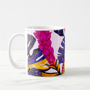 Caneca De Café Padrão criativo sem costura com folhas tropicais e