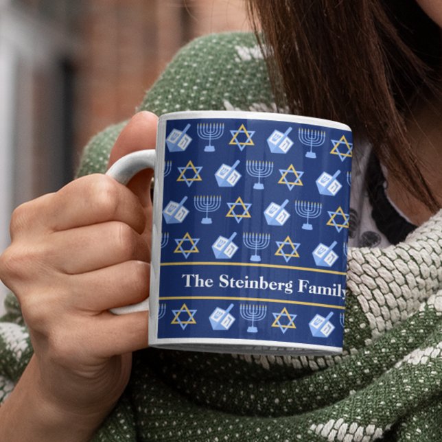 Caneca De Café Padrão Cute Hanukkah Dreidel Menorah Personalizado (Criador carregado)