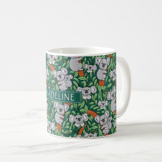 Caneca De Café Padrão Cute Koala Personaliza o Hunter Verde (Frente Esquerda)