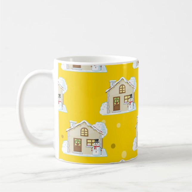 Caneca De Café Padrão da Casa de Natal - Fundo Amarelo (Esquerda)