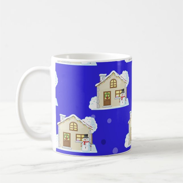 Caneca De Café Padrão da Casa de Natal - Fundo Azul (Esquerda)