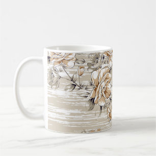 Caneca De Café padrão das flores marrons no plano de fundo de tex