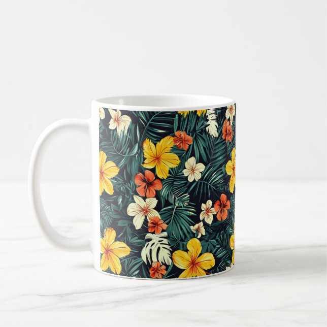 Caneca De Café Padrão das flores tropicais amarelas (Esquerda)