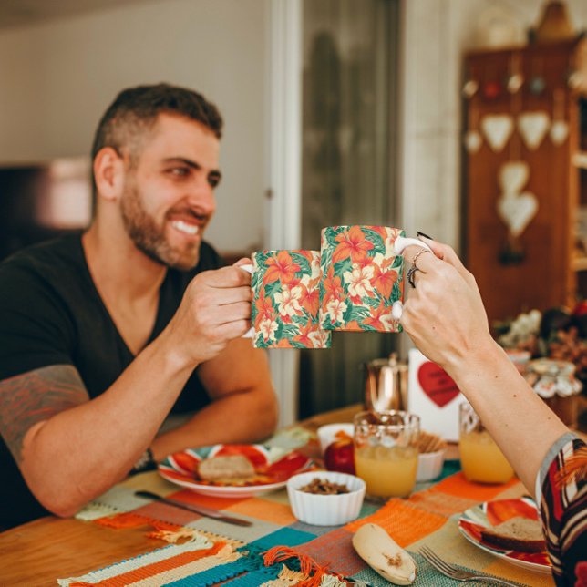 Caneca De Café Padrão das flores tropicais víbicas do Havaí (Criador carregado)