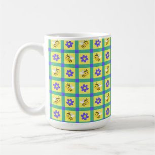 Caneca De Café Padrão de Abelha de Desenho Animado Fofo e Flor
