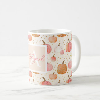 Caneca De Café Padrão de Abóbora de Aquarela com nome