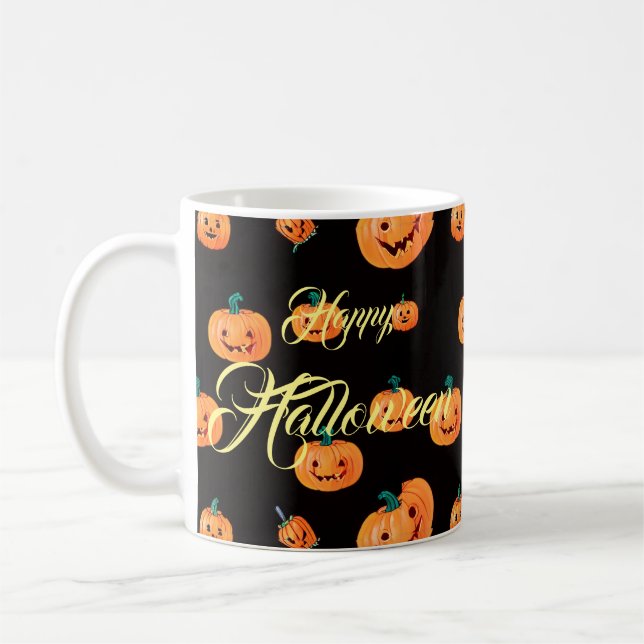 Caneca De Café Padrão de Abóbora do Halloween (Esquerda)