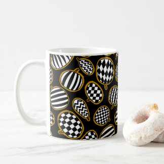 Caneca De Café Padrão de Abóbora Preto Branco e Dourado
