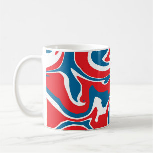 Caneca De Café Padrão de abstrato azul e branco vermelho