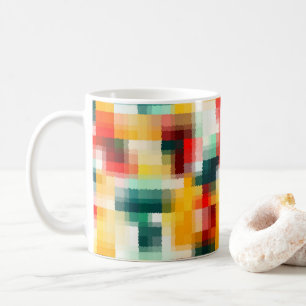 Caneca De Café Padrão de Abstrato branco amarelo azul vermelho ve