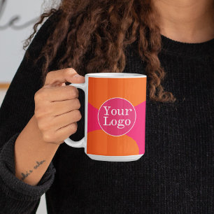 Caneca De Café Padrão de Abstrato cor-de-rosa quente e laranja co