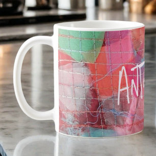 Caneca De Café Padrão de abstrato cor-de-rosa vermelho monograma 