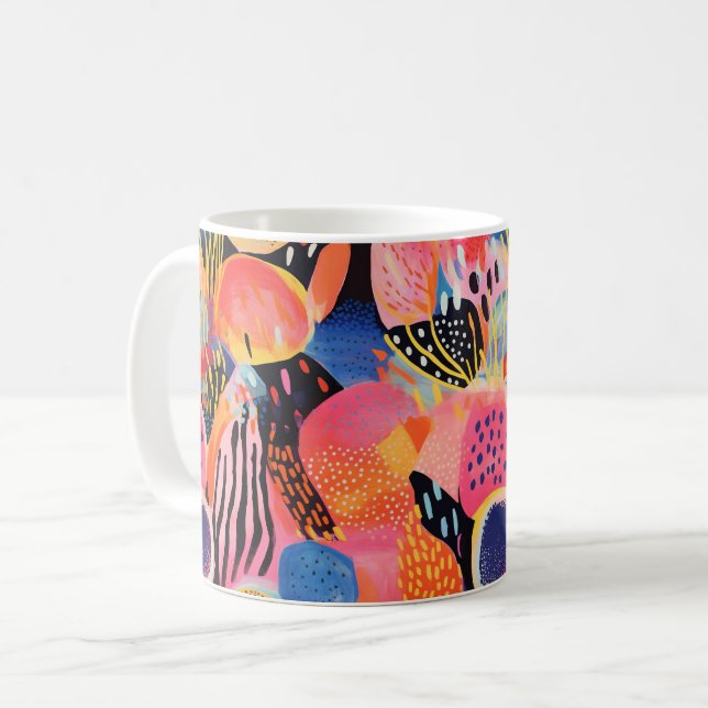 Caneca De Café Padrão de Abstrato de Cores Reproduzíveis (Frente Esquerda)