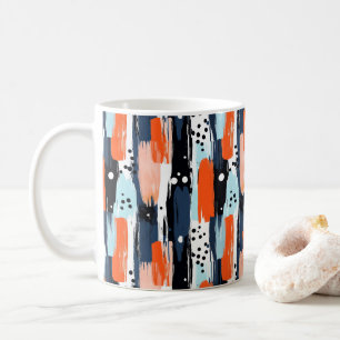Caneca De Café Padrão de Abstrato de Traços de Laranja Azul