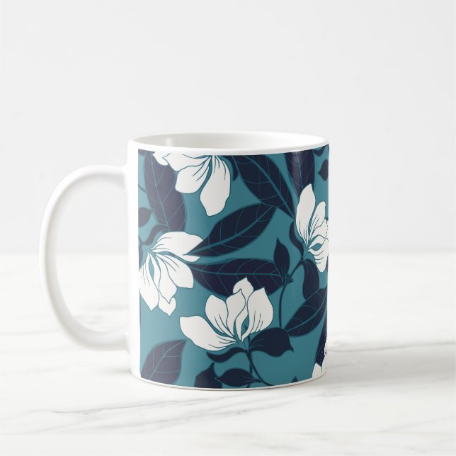 Caneca De Café padrão de abstrato elegância com fundo floral.  (Esquerda)