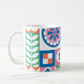 Caneca De Café Padrão de Abstrato Floral Folk Escandinavo