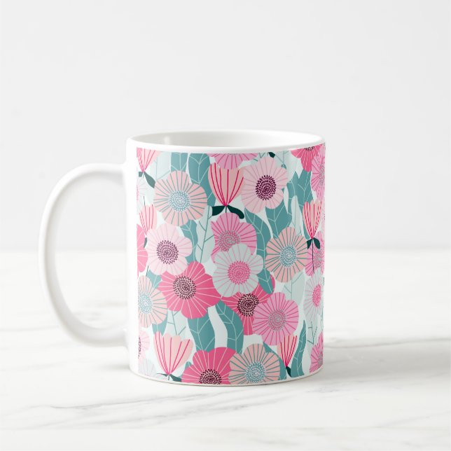 Caneca De Café Padrão de Abstrato Floral Rosa Pastel (Esquerda)