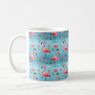 Caneca De Café Padrão de Água Azul Flamingo