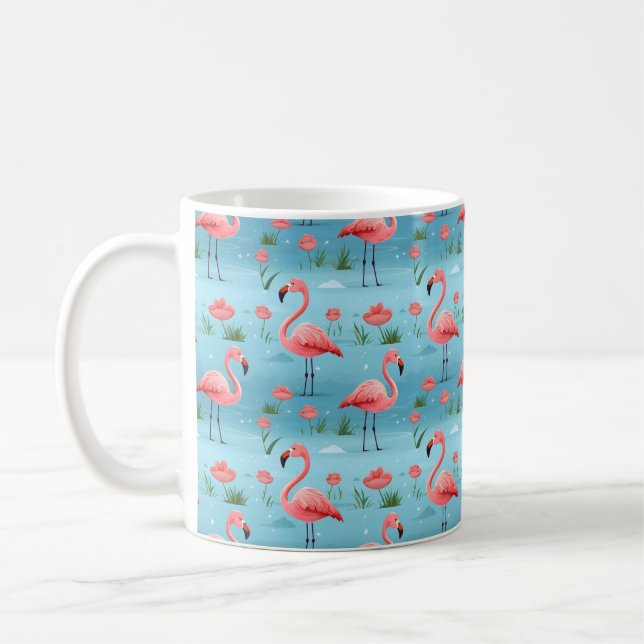 Caneca De Café Padrão de Água Azul Flamingo (Esquerda)