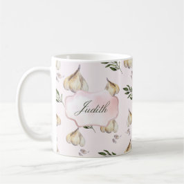 Caneca De Café Padrão de alho, cor-de-água rosa pincelada Nome