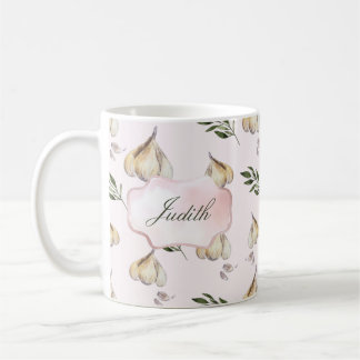 Caneca De Café Padrão de alho, cor-de-água rosa pincelada Nome