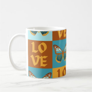 Caneca De Café Padrão de Amor da Borboleta   Gradiente Azul e Lar
