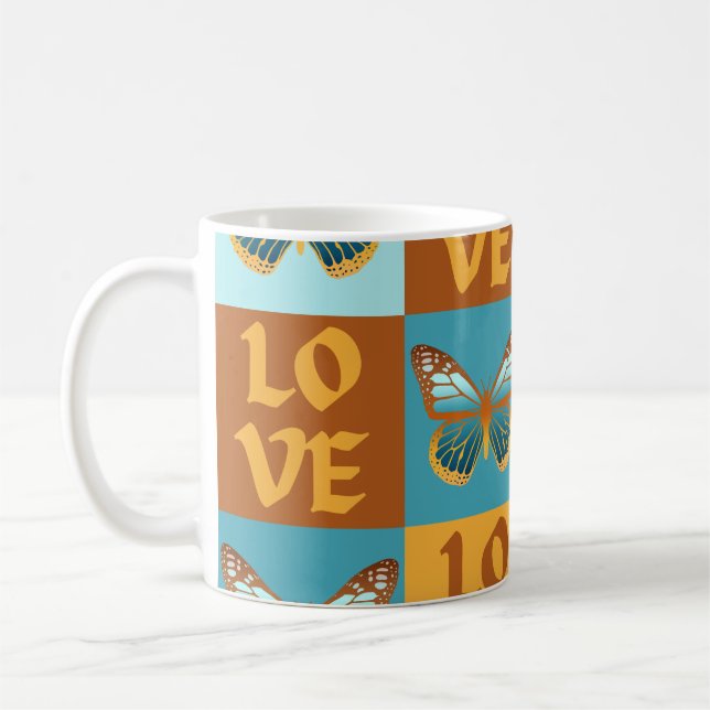 Caneca De Café Padrão de Amor da Borboleta | Gradiente Azul e Lar (Esquerda)