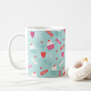 Caneca De Café Padrão de Amor dos Corações do Cupcake do dia d