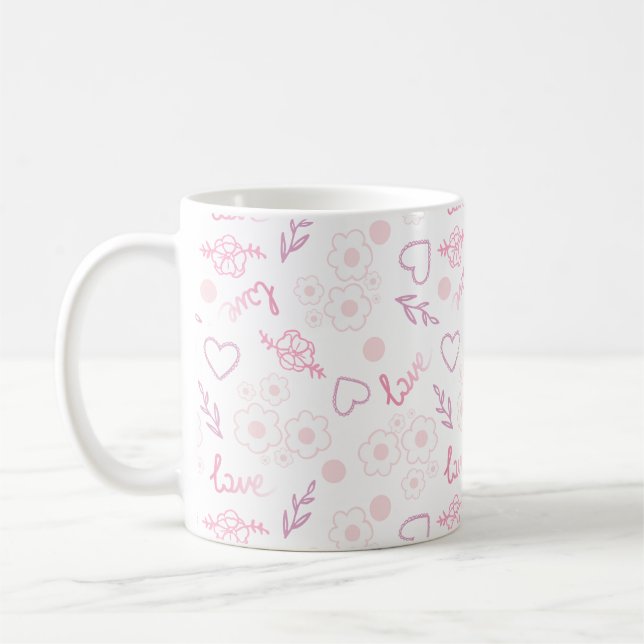 Caneca De Café Padrão de Amor Floral Romântico (Esquerda)