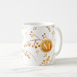 Caneca De Café Padrão de amoras de ouro de monograma elegante