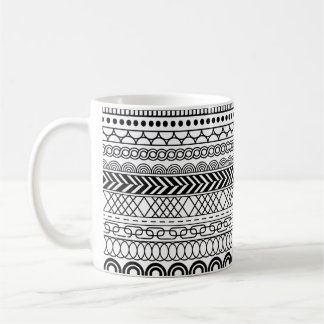Caneca De Café Padrão de Amostragem de Borda Geométrica Preto e B