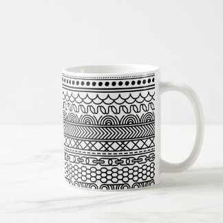 Caneca De Café Padrão de Amostras de Borda Geométrica Preto e Bra