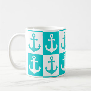 Caneca De Café Padrão de Âncora do Navio Verificado - Azul Oceâni