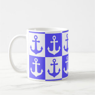 Caneca De Café Padrão de Âncora do Navio Verificado - Azul Oceâni