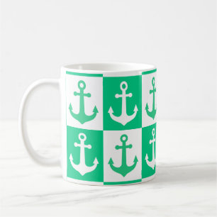 Caneca De Café Padrão de Âncora do Navio Verificado - Verde Oceân