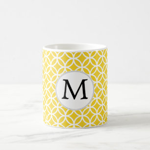 Caneca De Café Padrão de Anéis Duplos Amarelos do Monograma Per