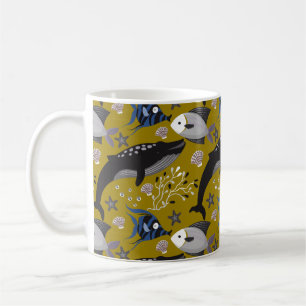 Caneca De Café Padrão de animais aquáticos vida submarina do oc
