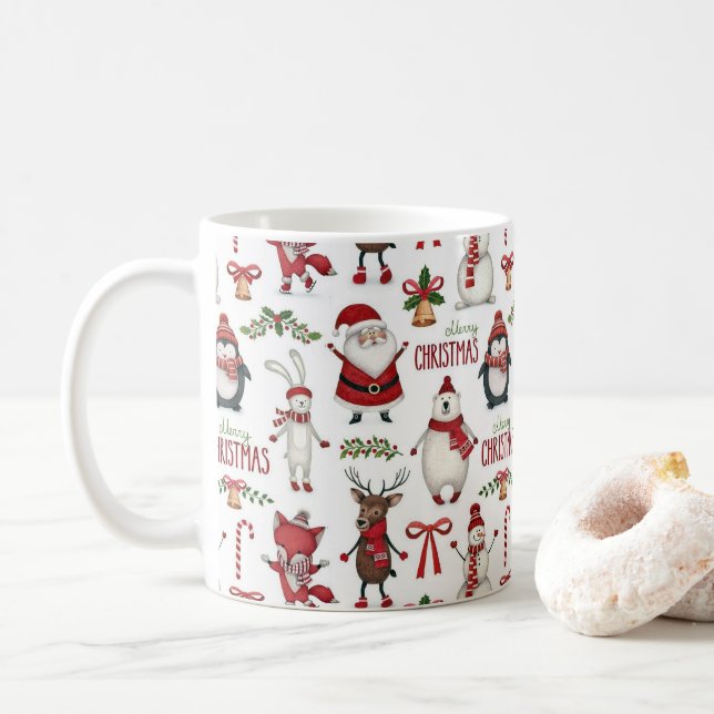 Caneca De Café Padrão de animais de Natal (Com Donut)