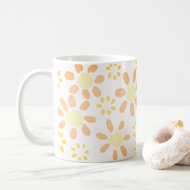 Caneca De Café Padrão de Aquarela Amarelo-alaranjada da flor (Com Donut)