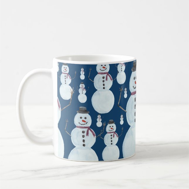 Caneca De Café Padrão de Aquarela Azul Snowman, Gelado, Gelado (Esquerda)