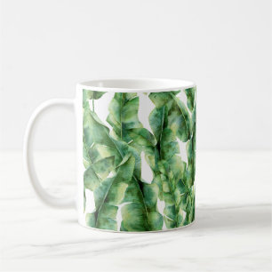 Caneca De Café Padrão de aquarela com folhas de palma de banana.