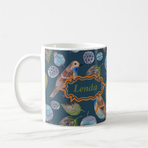 Caneca De Café Padrão de Aquarela de Aves Azuis