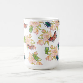 Caneca De Café Padrão de aquarela de besouros e borboletas