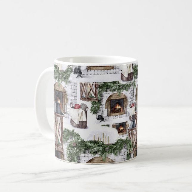 Caneca De Café Padrão de Aquarela de Natal Cozy Winter (Frente Esquerda)